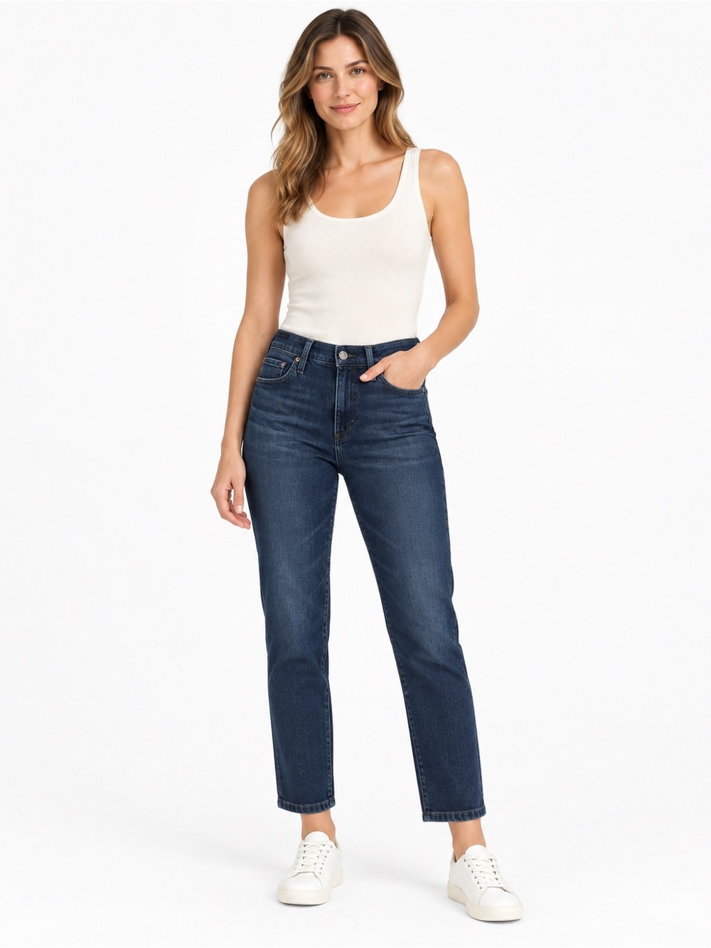 AG Adriano Goldschmied Mid-Rise Straight Leg Jeans - Dark Blue